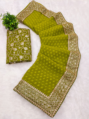 NIRMOHIFASHION Embroidered Bandhani Georgette Saree(Green)
