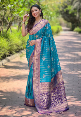 Nayanthara Trends Woven Banarasi Silk Blend Saree(Blue)