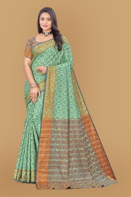 HANUMANT TEXTILES Dyed Chanderi Cotton Blend Saree(Green)