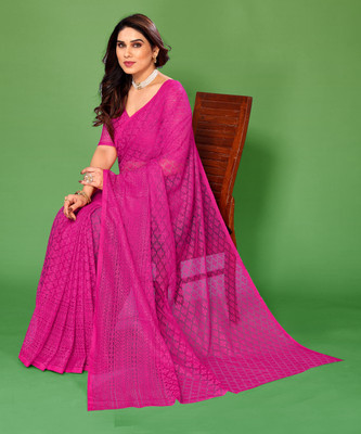 LOROFY Woven, Self Design Bollywood Net Saree(Pink)