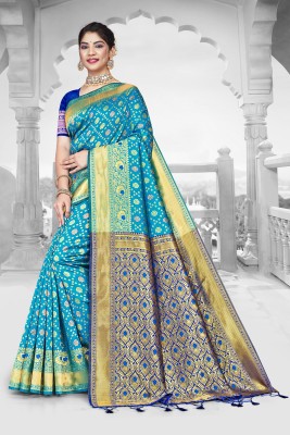 Banaras silk palace Woven Banarasi Cotton Linen Saree(Light Blue)