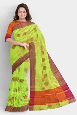 MOHAK Self Design Mysore Cotton Linen Saree(Light Green)
