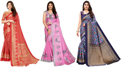 Nirvaan Printed Daily Wear Art Silk Saree(Pack of 3, Multicolor)
