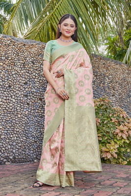 MANJULA SAREE Woven Banarasi Cotton Silk Saree(Cream)