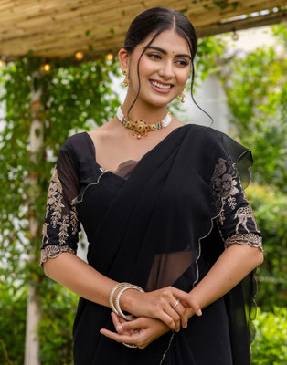 Samah Embroidered Bollywood Georgette Saree(Black)