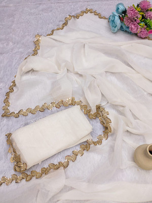 Chandan Fabrics Embellished Bollywood Chiffon Saree(White)