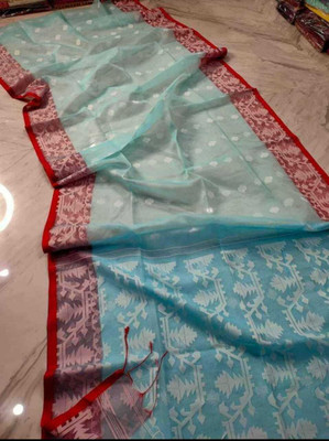 JKCLOTHINGG Woven Jamdani Muslin Saree(Light Green)