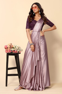 HERE&NOW Self Design Bollywood Satin Saree(Pink)