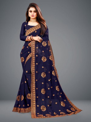VGHC FASHION Embroidered, Self Design Bollywood Silk Blend, Satin Saree(Blue)