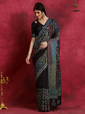 Divastri Printed Daily Wear Art Silk Saree(Black)