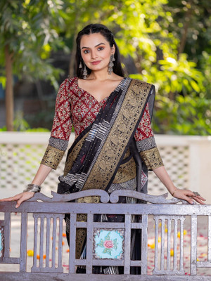 Sareemall Printed Chinnalapattu Viscose Rayon Saree(Black)