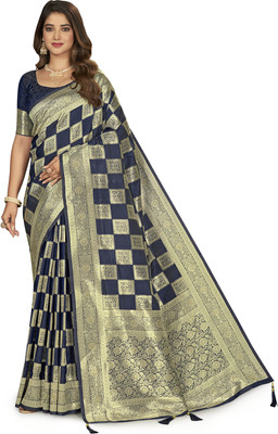 nilkanth creation Self Design Banarasi Jacquard Saree(Dark Blue)