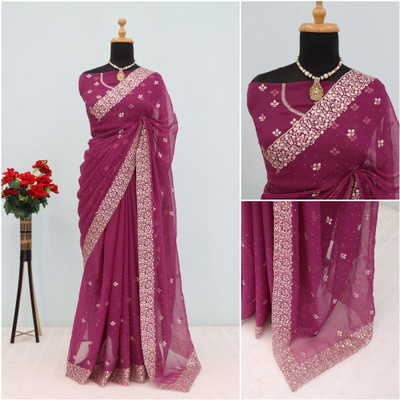 priyanka jayani Embroidered Bollywood Organza Saree(Purple)