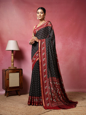 Meena Bazaar Printed Bollywood Art Silk Saree(Black)