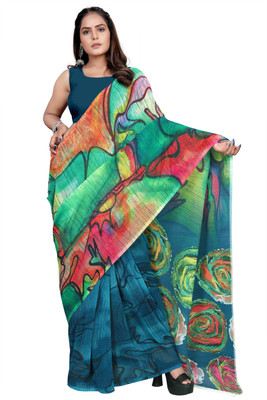 miracletex Printed Bollywood Georgette Saree(Multicolor)