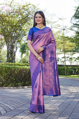 MANJULA SAREE Woven Banarasi Cotton Silk Saree(Purple)