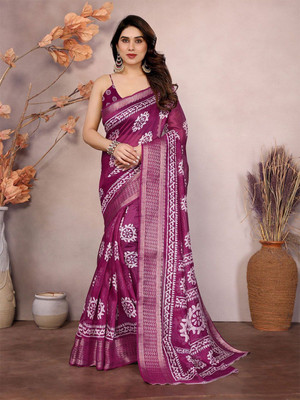 Moda Rapido Printed Bollywood Cotton Blend Saree(Purple)