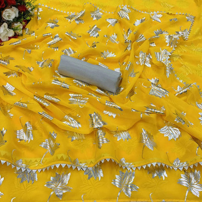 Vikash fab Temple Border Bollywood Georgette Saree(Yellow)