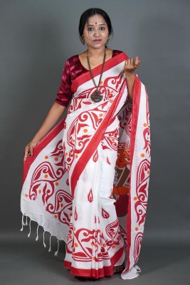 JHILUU Printed Handloom Pure Cotton Saree(White)