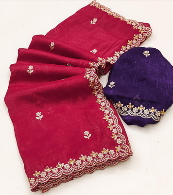 GOLDOLL FAB Embroidered Daily Wear Chiffon Saree(Red)