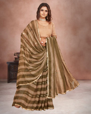 Jayu Striped Bollywood Georgette Saree(Green, Beige)