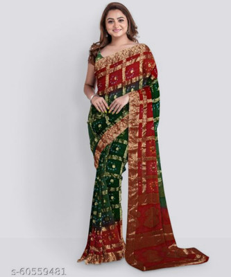 SONAM SAREES Woven Bandhani Chanderi Saree(Multicolor)