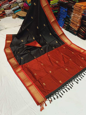 VRINDITA FASHION Woven Banarasi Cotton Silk Saree(Black)