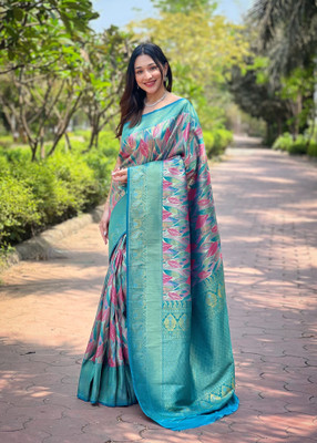 Divastri Printed Daily Wear Silk Blend Saree(Multicolor)
