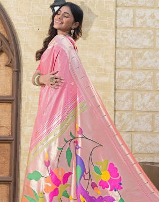 SARETRA MALL Woven Paithani Silk Blend Saree(Pink)