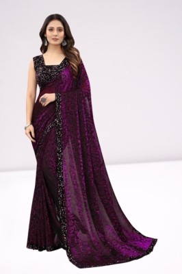 Amavii Embellished Bollywood Lycra Blend Saree(Purple)