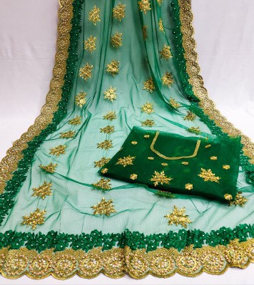 KHRITI FAB Embellished Bollywood Net Saree(Green)