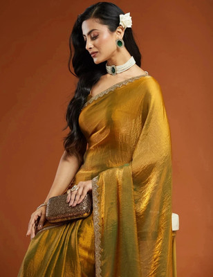 PD CLOTH VILLA Embellished Bollywood Tissue, Pure Silk Saree(Gold)