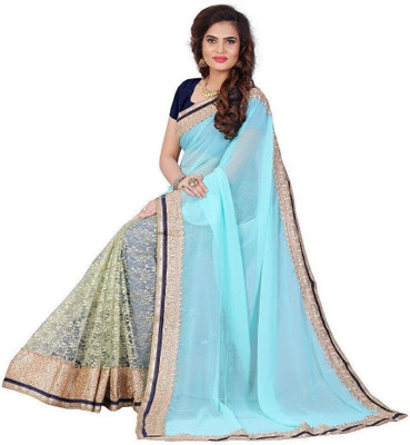 ROOP SUNDARI SAREES Embroidered Bollywood Georgette, Net Saree(Light Green)