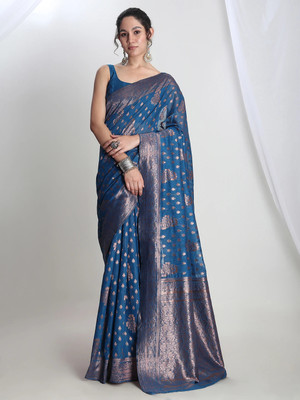 Janasya Woven Banarasi Silk Blend Saree(Blue)