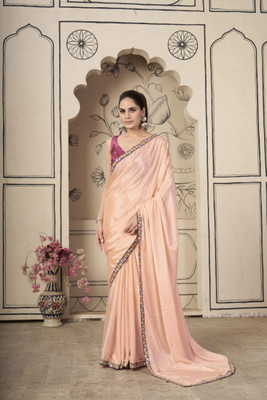 PremVastra Solid/Plain Bollywood Chiffon Saree(Pink)