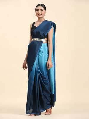 Snija Fashion Solid/Plain Bollywood Chiffon Saree(Blue)