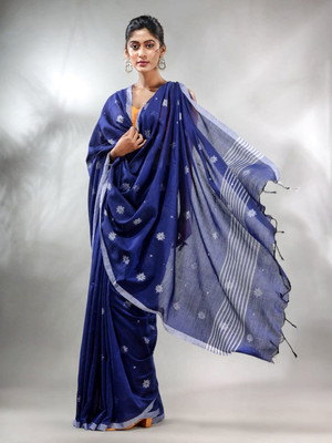 RIDDHIMAN FASHION Woven Handloom Pure Cotton Saree(Blue)