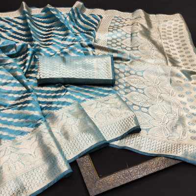 Morpich Fashion Self Design, Woven Banarasi Organza Saree(Light Blue)