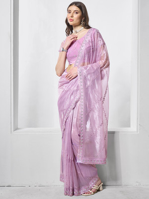 Kalista Embellished, Embroidered Bollywood Organza Saree(Purple)