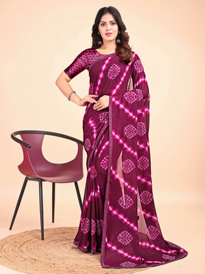 Leelavati Printed, Embellished, Embroidered Daily Wear Chiffon Saree(Purple)