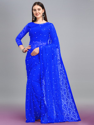 LOROFY Self Design Bollywood Net Saree(Blue)