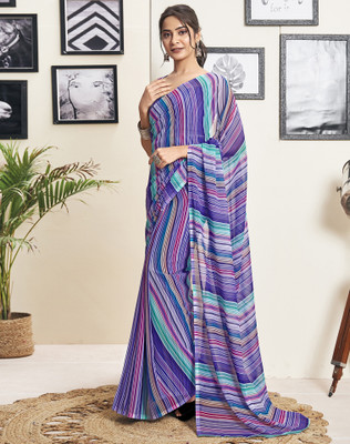 Divastri Printed, Striped Bollywood Georgette Saree(Purple, Multicolor)