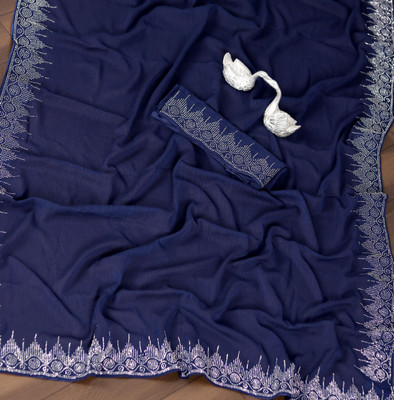 Dharam Creation Embellished Bollywood Georgette Saree(Blue)