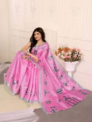 YASHIKA Printed Kalamkari Silk Blend, Art Silk Saree(Pink)