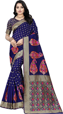 M.S.RETAIL Embroidered Banarasi Silk Blend Saree(Dark Blue)