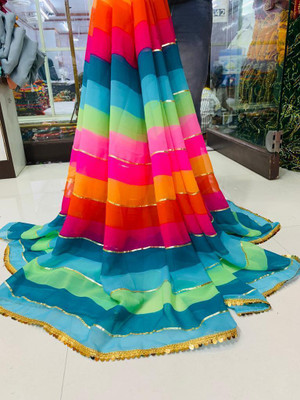 ashok creation Printed Leheria Georgette Saree(Multicolor)