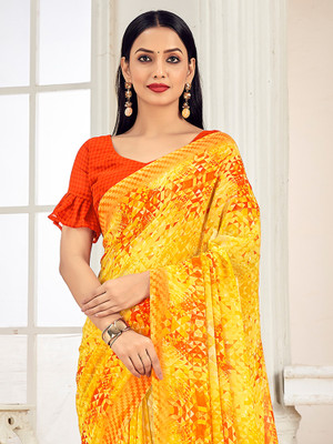 ANOUK Printed Daily Wear Georgette Saree(Yellow)
