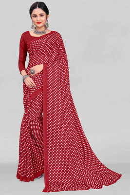 Leelavati Polka Print Daily Wear Georgette Saree(Maroon)
