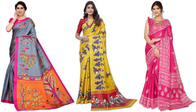 YASHIKA Printed, Woven Daily Wear Art Silk Saree(Pack of 3, Grey, Yellow, Pink)