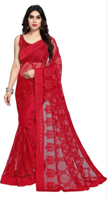 NIYANTAKSH Embroidered Bollywood Net Saree(Red)